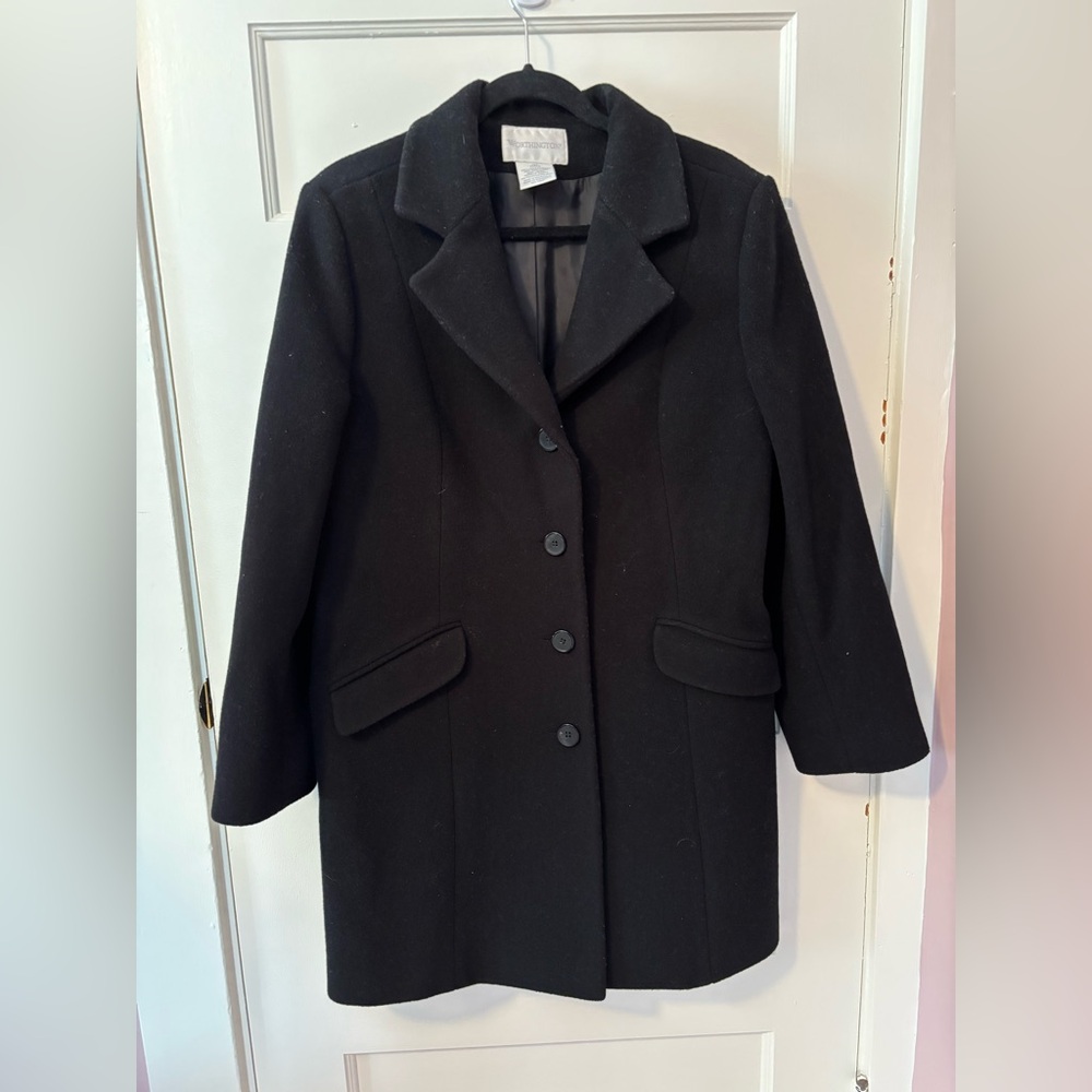 Worthington Black 100% Wool Pea Coat for Women 14 Petite NWOT